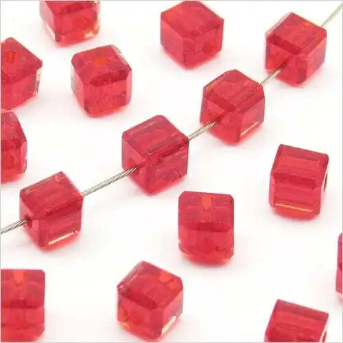 Lot de 20 Perles cubes à Facettes en Cristal 4mm Rouge