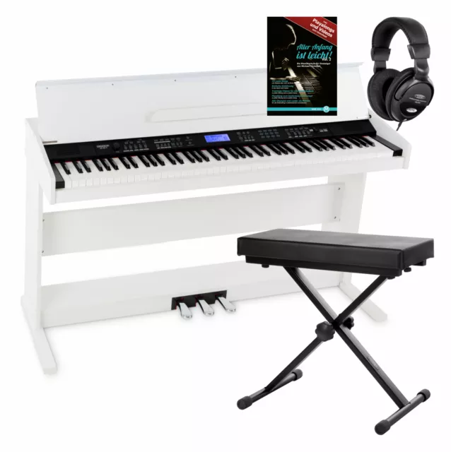 88-Tasten Digital E-Piano Set Home Keyboard Bank Hocker Kopfhörer Schule weiß