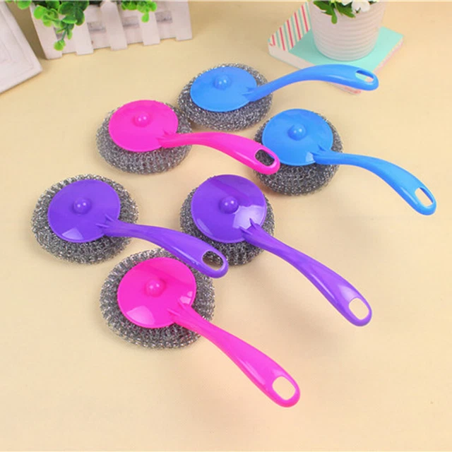 12PCS METAL SCOURING Pads with Long Handle Utensil Scrubber Scourer Pot