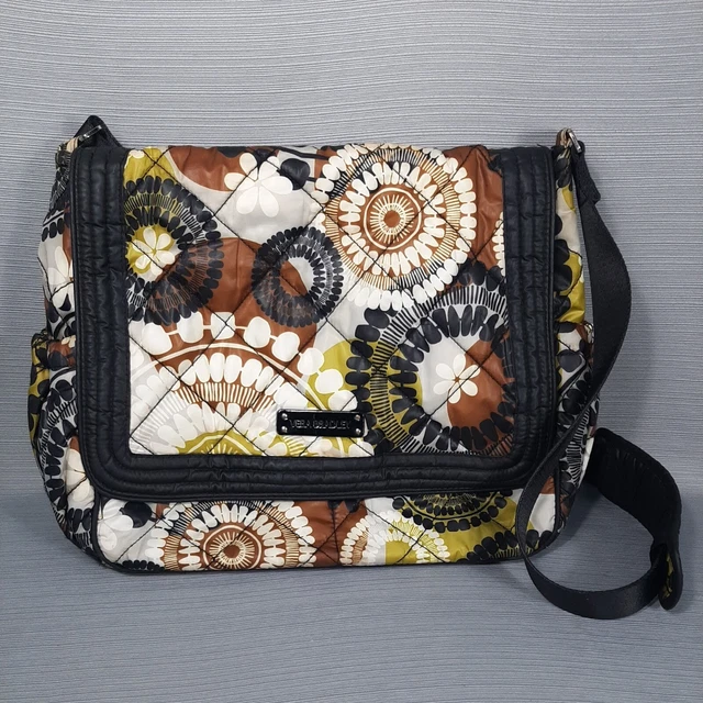 Vera Bradley Brown Green Floral Quilted Crossbody Messenger Bag Adjustable Strap