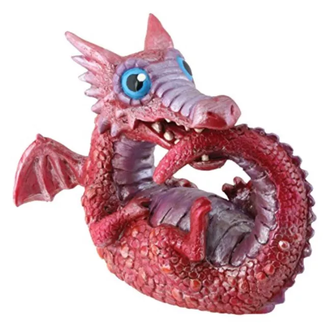 Red Baby Dragon Biting its Tail Figurine Fantasy Fairy Tail Mythical Decoration