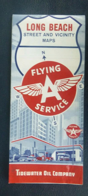 1961 Long Beach southern LA road street map Flying A oil gas California