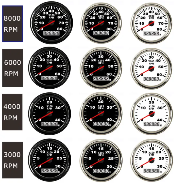 85mm Drehzahlmesser Tachometer Gauge 3000/4000/6000/8000RPM Für Boot Auto Marine