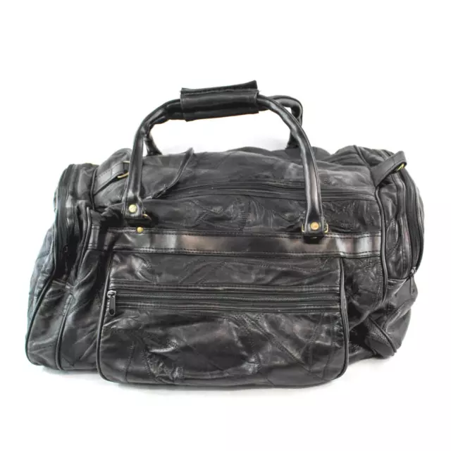 Faux Leather Duffle Carry On Overnight Bag Travel Luggage Black Double Handles