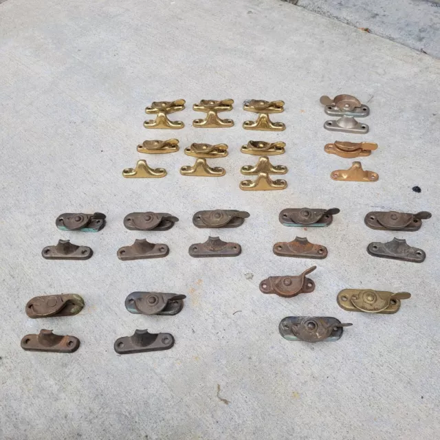 LOT Vtg Antique Window SASH LOCK Catch Brass Latch Restoration Hardware MIXED