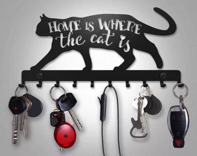 Key Holder for Wall Mount SweetHome Cat (9-Hook Rack) Decorative, Metal Hanger