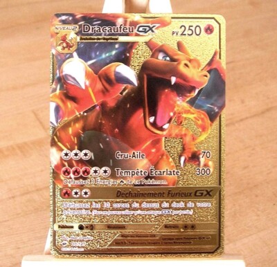 CARTE NEUVE à collectionner Pokémon Métallisée Feuille d'Or DRACAUFEU GX