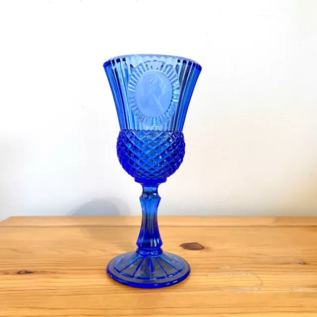 Vintage 70s Avon Fostoria George Washington Goblet Cobalt Blue Glass Cup