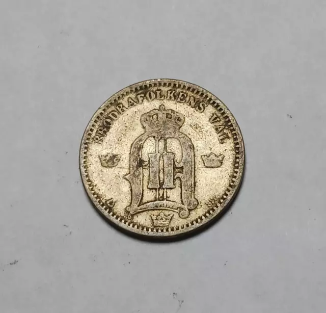 1874 Sweden 25 Ore - Vintage Silver Coin - Oscar II