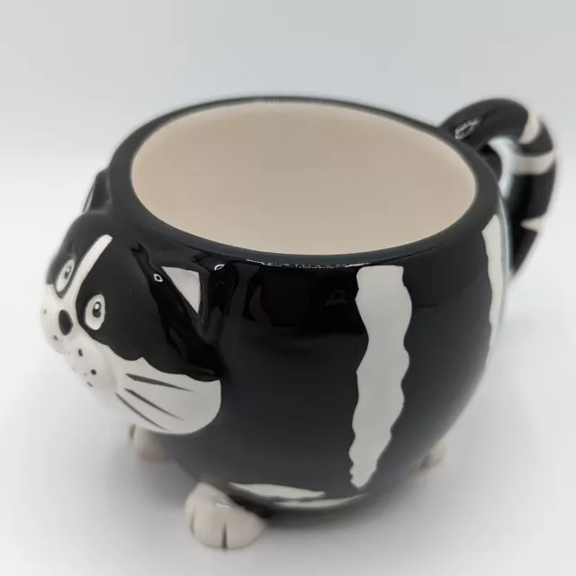 Pier 1 Imports Chubby Black and White Cat Ceramic Coffee Tea 12 Oz Mug Cup