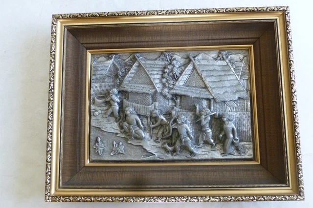 Cadre Ancien Avec Scène Rurale En étain - Déco Vintage - Occasion