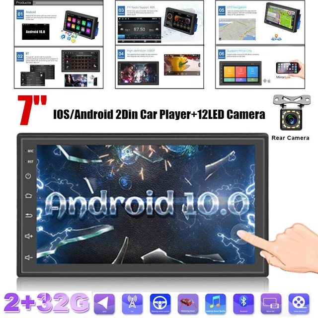 7" 2DIN Android 10.0 2+32GB Car GPS Radio Stereo MP5 Wifi FM USB w/12LED Camera