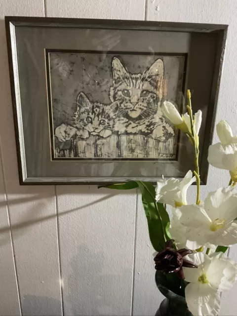 Framed Momma Cat And Baby Cat Black And White 15x12Eddie Munson Signed