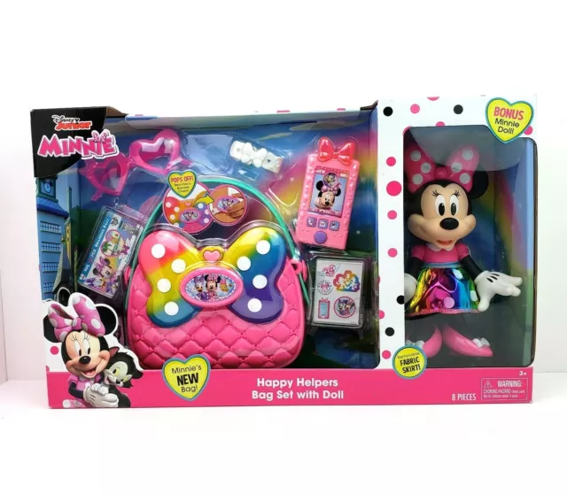 Disneys Junior Minnie Mouse Minnie Bag Set 8 Pc with Just Play Bonus Doll