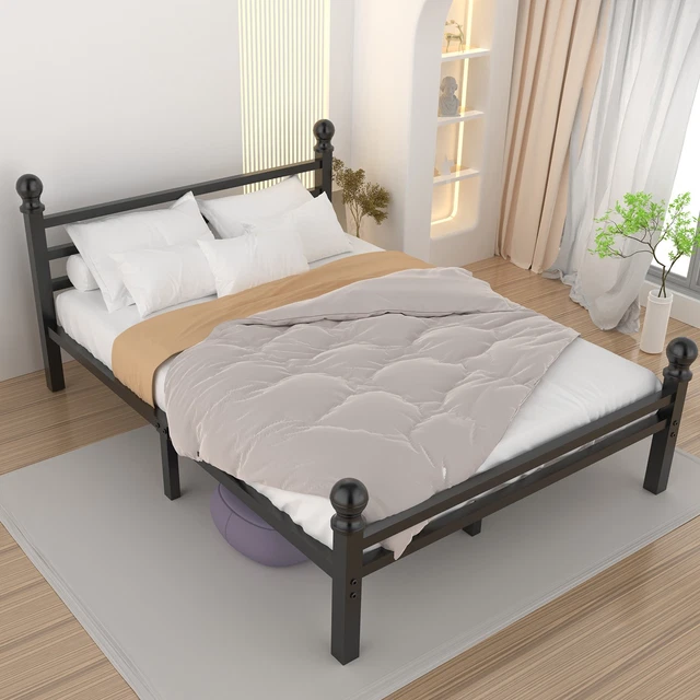 DOUBLE SIZE METAL Bed Frame with Headboard and Footboard Heavy Duty ...
