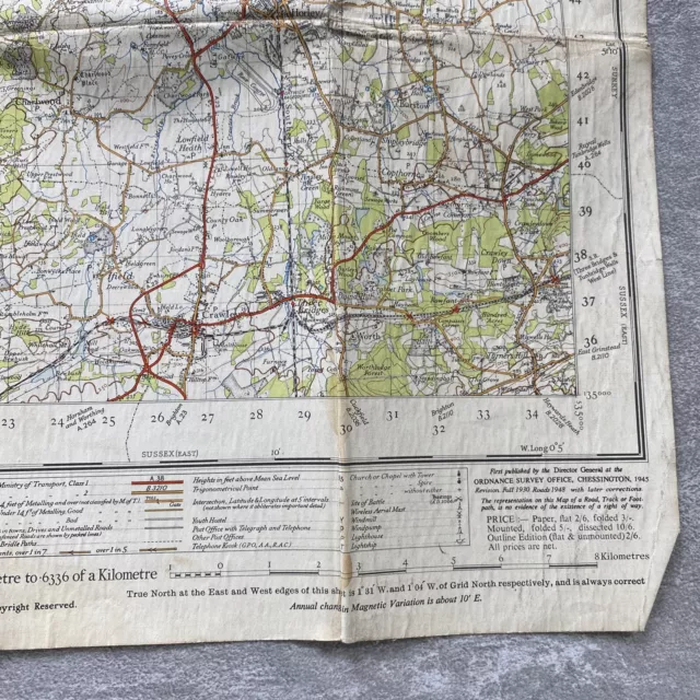 London SW Sheet 170 Croydon Guildford Dorking ORDNANCE SURVEY 1948 cloth map 3
