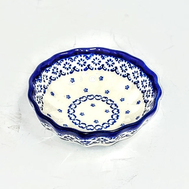 KALICH Blue Rose Polish Pottery Scalloped Cobalt Berry Bowl Handmade ANNA K