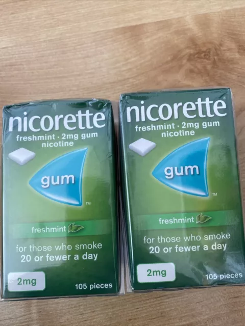 Nicorette Freshmint Chewing Nicotine Gum 2mg 210 Pieces (2 x 105) Bundle