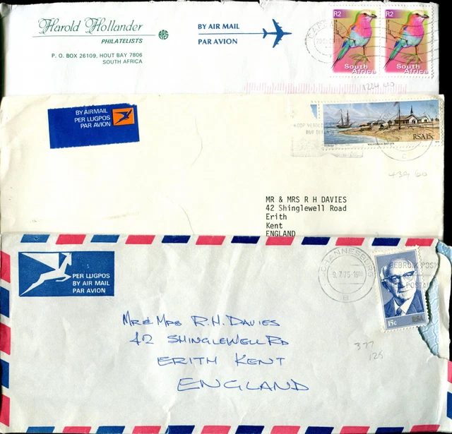 3 x RSA, South Africa Covers. Ships, Birds