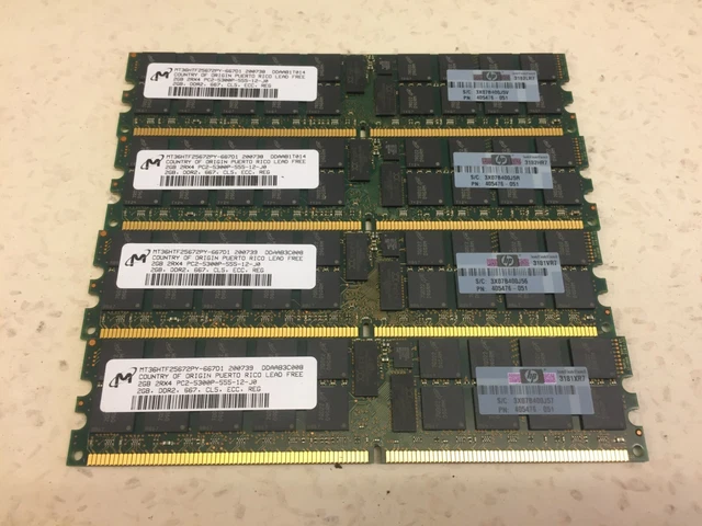Lot De 4 Barrettes RAM DDR2 2GB PC2-5300U 667Mhz - 8GB Total - Pour PC De Bureau