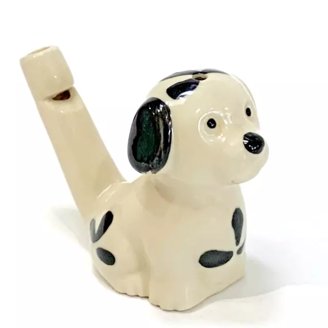 Porcelain WATER WHISTLE - Black & White Dog Pup 6cmH - EUC Vintage