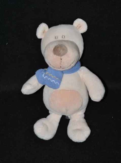 Peluche doudou ours BENGY 2008 blanc crème beige écharpe bleue 19 cm NEUF