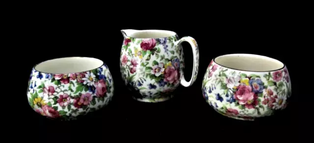 Vintage Royal Winton Grimwades "Summertime" Chintz Creamer and 2 Open Sugars