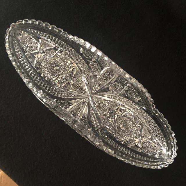 American Brilliant Period Clear Cut Crystal Glass Celery Bowl Dish 12 1/2"
