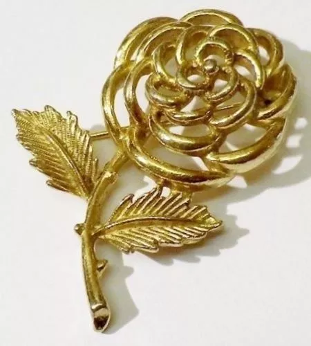 broche rétro fleur en relief ajouré bijou vintage couleur or poli * 4787