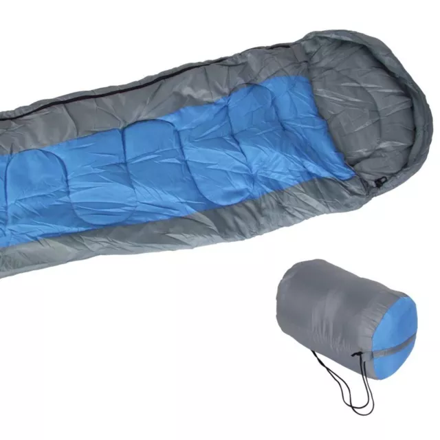 Saco de Dormir Azul con Capucha + Bolso Manta-Saco Camping Acampada Exterior