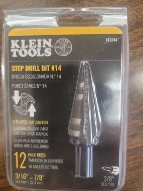 🌟🎈 KLEIN TOOLS KTSB14 Step Drill Bit #14 Double-Fluted 3/16 to 7/8-Inch 🌟