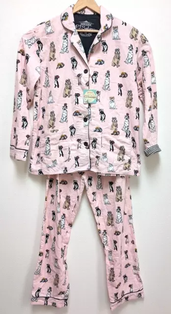 PJ SALVAGE Womens Size M Dogs with Crowns Flannel Pajama Set Pink