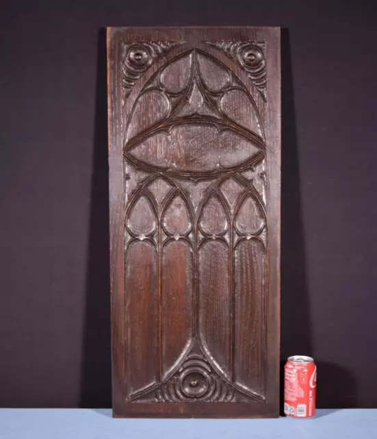 Large 31" Tall French Antique Gothic Revival Panel in Solid Oak Wood Salvage
