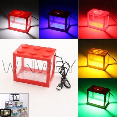 Mini Box USB Fish Tank Aquarium LED Light Lamp Desktop Ornament Decor Red