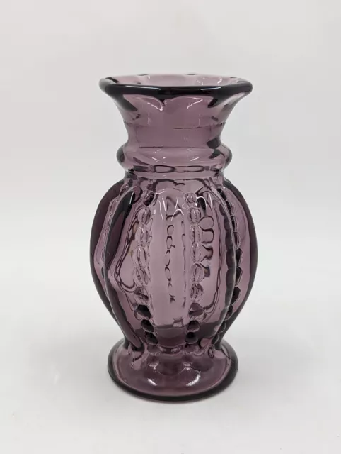 Fenton Glass Mini Melon Beaded Amethyst Plum Purple Glass Vase