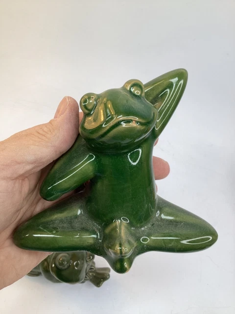 2 Frog Doing Yoga Pose 4” Statue Funny Animal Figurine porcelain (G3)