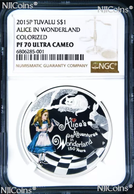 2015 150th Ann. Alice's Adventures in Wonderland 1 oz Silver $1 coin NGC PF70