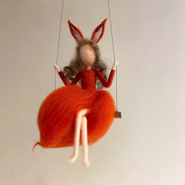 Red Swing Fox Fairy Needle Felting Kit with Video Instruction - 6" Craft Kit