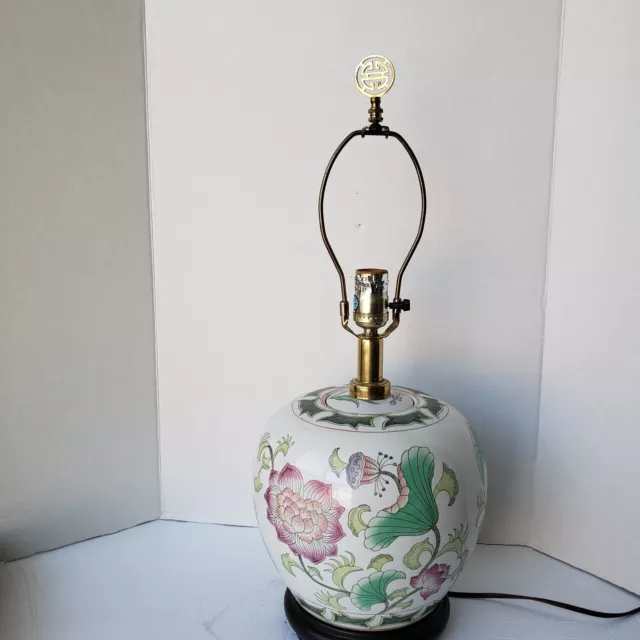 Vintage Chinese Oriental Ginger Jar Table Lamp Floral Porcelain Handpainted