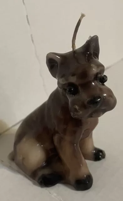 Schnauzer Dog Figurine Candle Unlit Glossy Black And Gray