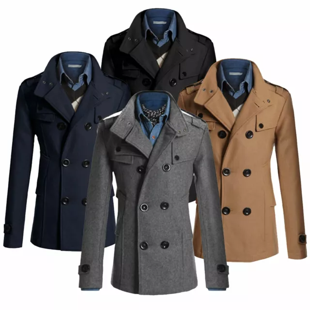Mens Double Breasted Trench Coat Winter Outwear Jacket Thicken Overcoat Peacoat