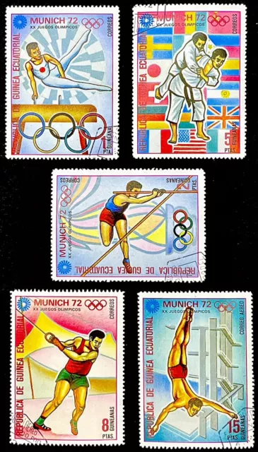1972 Equatorial Guinea Stamp x 5 - Olympic Sports - Cancelled