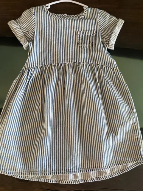 BNWT Next Toddler Girl 2-3 Blue Striped Soft Denim Dress