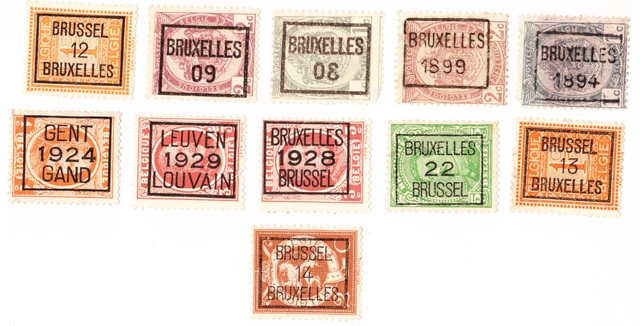 11 timbres pré-oblitérés Belgique / België / Belgium années 1894 à 1929
