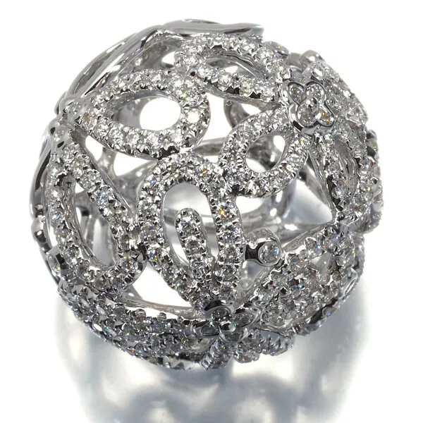 Auth Queen Pendant Diamond 0.73ct Flower Ball 18K 750 White Gold