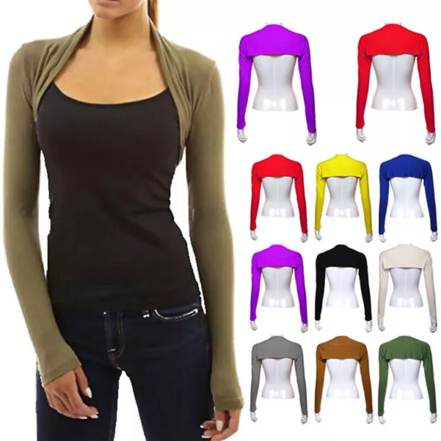 Donna Manica Lunga Tinta Unita Coprispalle Corto Bolero Cardigan Scialle Top U ★