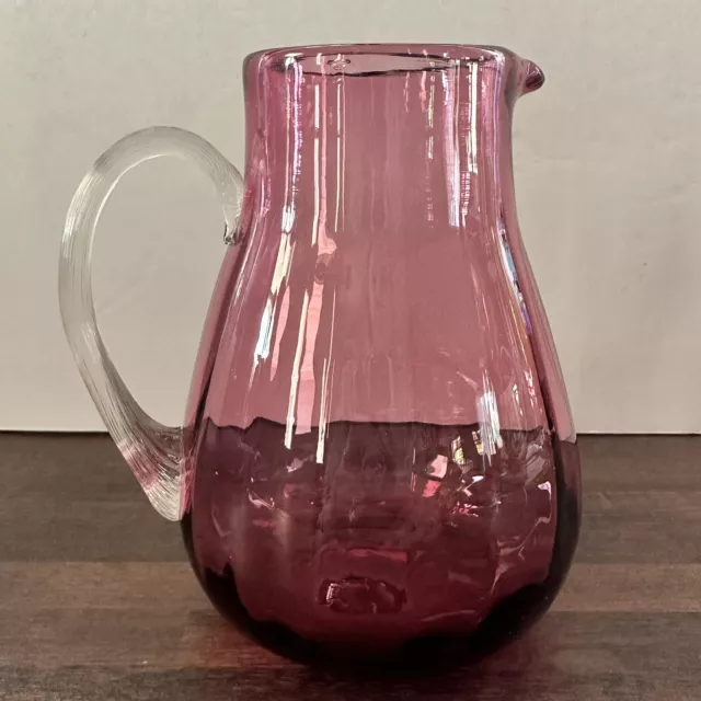 Vintage Pilgrim Glass Cranberry Small Swirl Pitcher With Clear Ribbed Handle