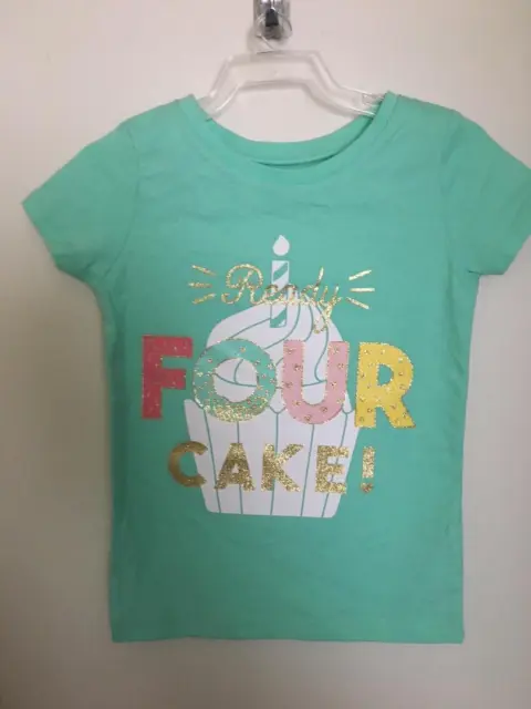 Toddler T Shirt Ready Four Cake 4T Carters Mint Green Girls