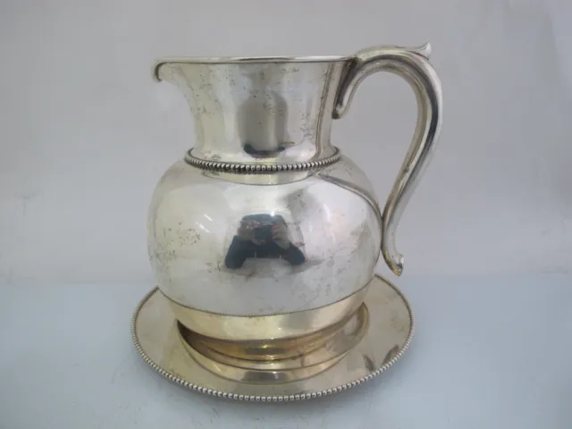 GORHAM Sterling Silver Beaded 3 1/2 Pint Water PITCHER & UNDERPLATE A1915 A510