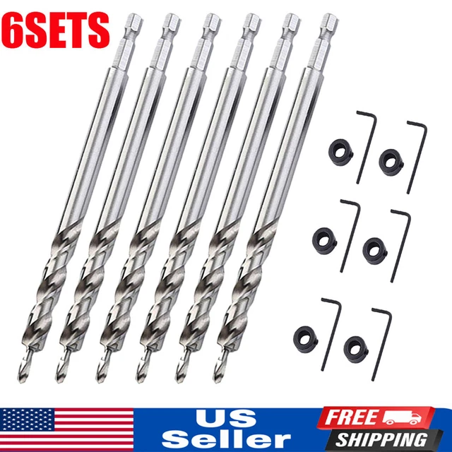 6Sets For Pocket Hole Drill Jig Guide Kit Hex Twist Step Drill Bit 3/8inch 9.5mm